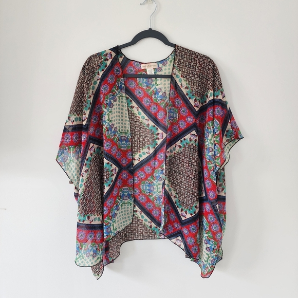Band of Gypsies S/M Boho Patchwork Kimono Cardigan Multicolor Sheer Open Front - Picture 1 of 3